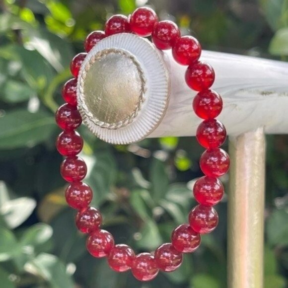 8mm Dark Carnelian Stretch Bead Bracelet - Picture 1 of 7